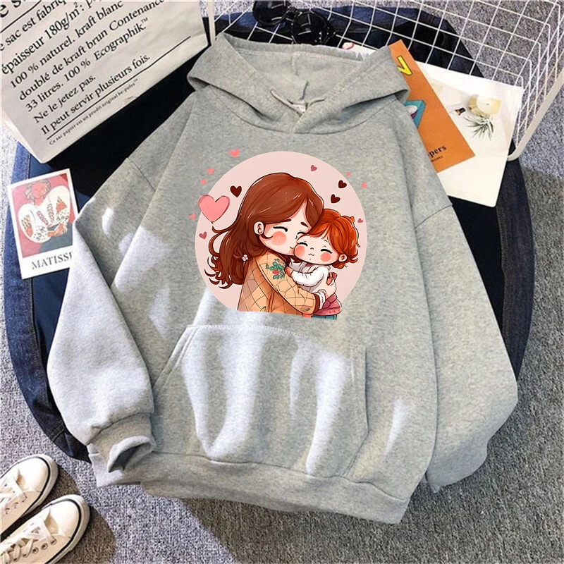 

Retro Mama and Daughter Hoodie Fluffy Drawstring Warm Sweatshirt Women Plus Size Clothing New Trendy Sweet Cartoon Hoody 2023