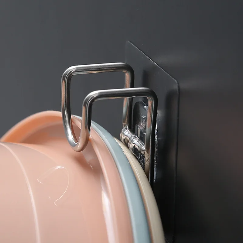 

Wall-Mounted Saving Space Stainless Steel Washbasin Rack Bath Basin Hook Shelf Adhesive for Bathroom Kitchen Storage Rack