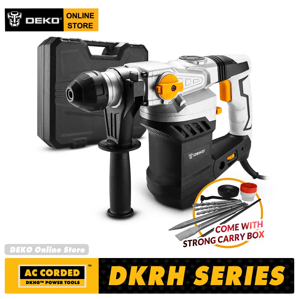 DEKO DKRH SERIES LECTRIC DEMOLITION HAMMER WITH ACCESSORIES&BMC 220V MULTIFUNCTIONAL ROTARY HAMMER PERFORATOR  IMPACT DRILL