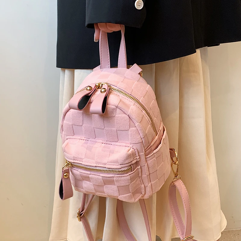 Summer Plaid Nylon Women Backpack New Korean Students Samll Pink Jacquard Schoolbag Fashion Girls Travel Single Shoulder Bag