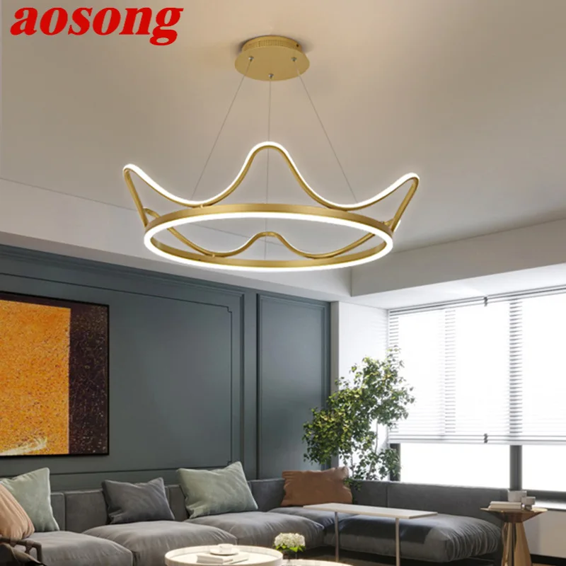 

AOSONG Nordic Pendant Lamp Modern Gold Creative LED Crown Fixtures For Home Living Room Bedroom Decor Chandelier Light