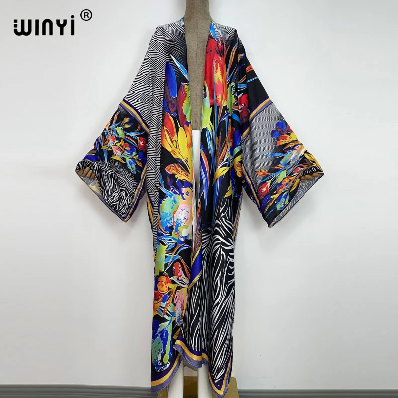 

2023 WINYI Summer party Beach Wear Swim Suit elegant Africa women boho Cardigan stitch colorful sexy Holiday long Sleeve Kimono
