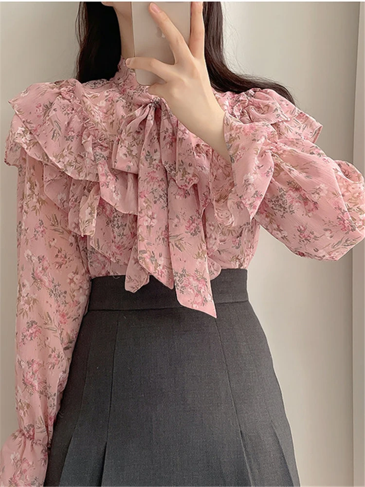 

Alien Kitty 2022 шифоновая уличная одежда с оборками, повседневные женские элегантные топы, женские милые Рубашки для офиса и девушек