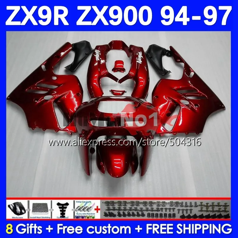 

Body Kit For KAWASAKI NINJA ZX-9R 900CC ZX 9 R 9R 900 CC 75MC.4 ZX9R 94 95 96 97 ZX900 1994 1995 1996 1997 Fairing Glossy red