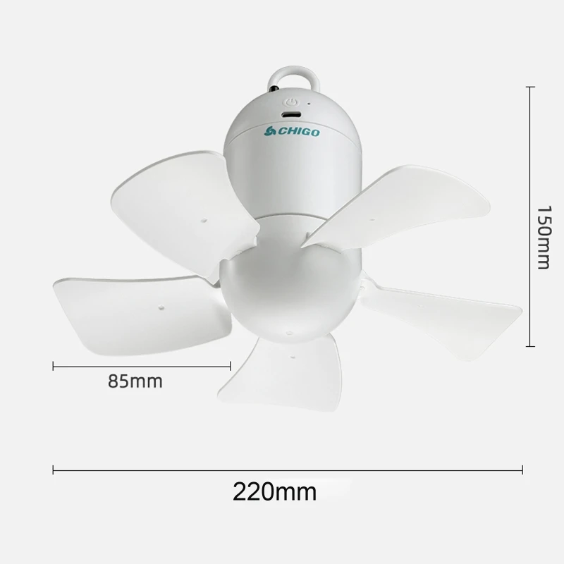 

5 Leaves USB Ceiling Fan Air Cooler Hanging 6000mAh 8.6inch 4 Gears Tent Fans for Camping Outdoor Dormitory Home Bed