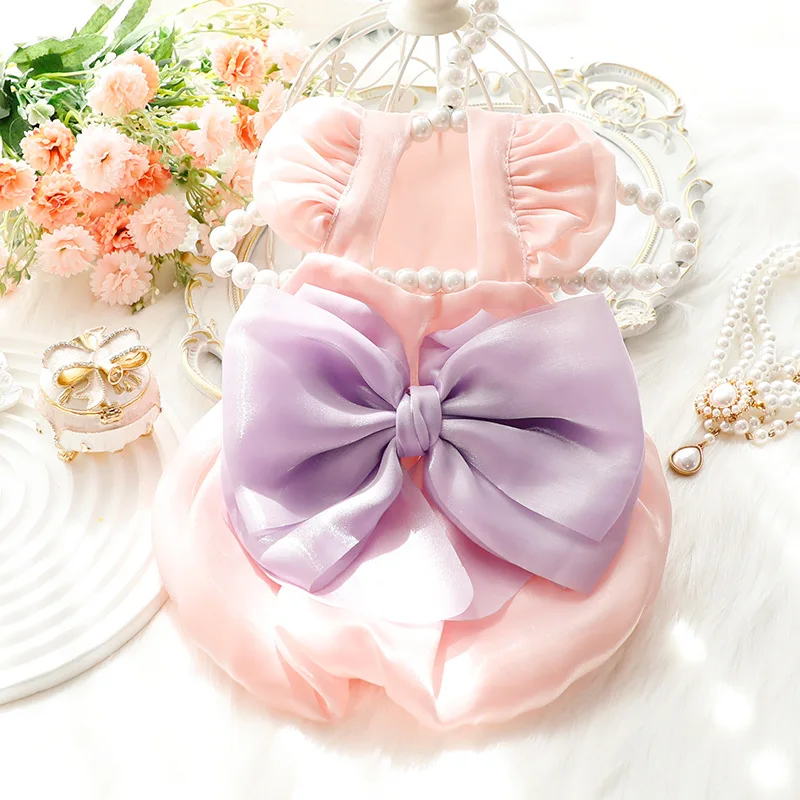 

Большой бант, искусственная Одежда для собак, рукав-фонарик, стильная одежда для маленьких собак в стиле принцессы, летняя корейская мода, милая продукция для домашних животных