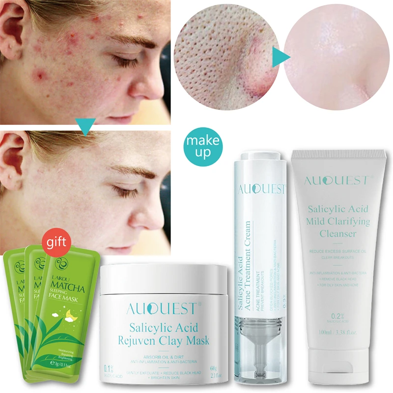 

Salicylic Acid Skin Repair Care Set Acne Removal Serum Black Dots Pimple Acne Scar Treatment Shrink Pores Deep Clean Face Mask