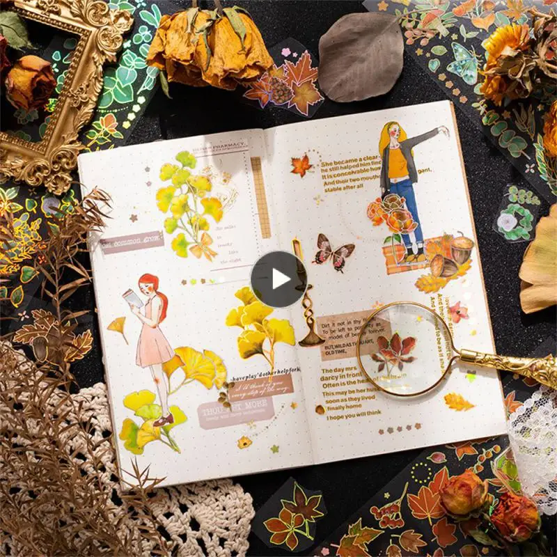 

Maple Leaf Material Paste Collage Notebook Rich Patterns Stickers Hot Laser Gold Fallen Leaves All Over The Mountain Notebook