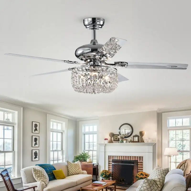 

49-inch Chrome Lighted Ceiling Fan with Crystal Basket Shade (remote controlled) Ceiling fans blade fan Ventilador de teto Ceil