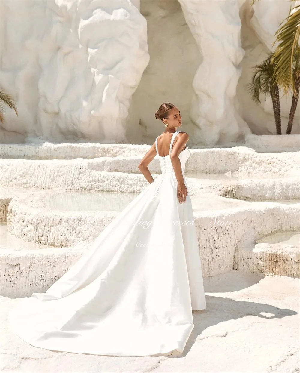 TULX Элегантное милое свадебное платье с бисером на тонких бретельках длинное