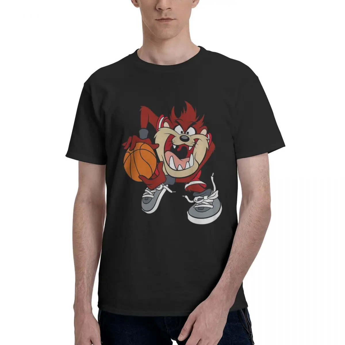 

Comfrot Taz Cartoon Anime T-Shirt Men Clothing Tasmanian Basket Essential Tops 100% Cotton