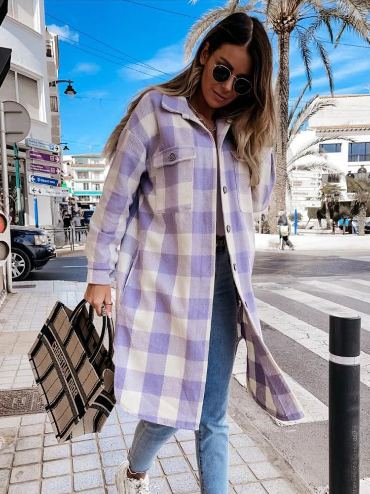

Autumn Casual Plaid Blouses Women Long Sleeve Button Loose Shirts Coat Winter Fashion Print Woman Cotton Long Tops Blusas Mujer