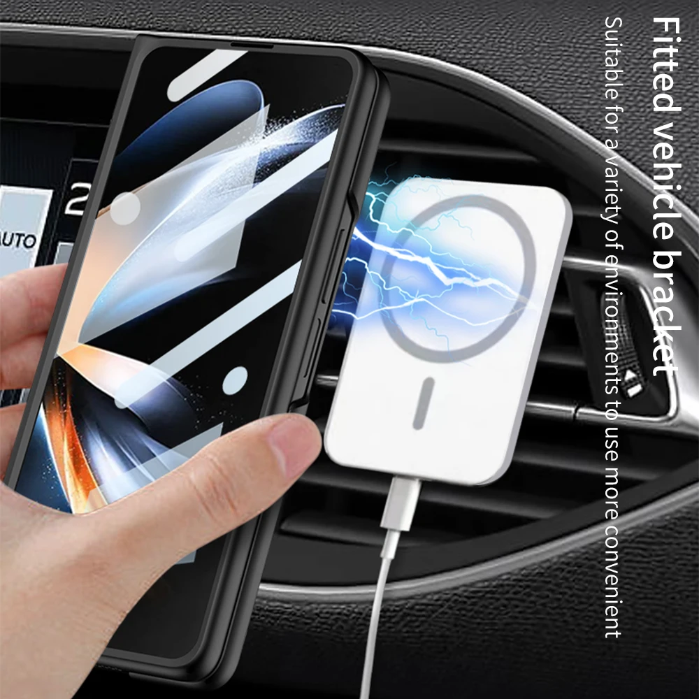 Suitable for Samsung Fold4 foldable phone case, wireless magnetized pen holder creative holder, case film, phone protective case