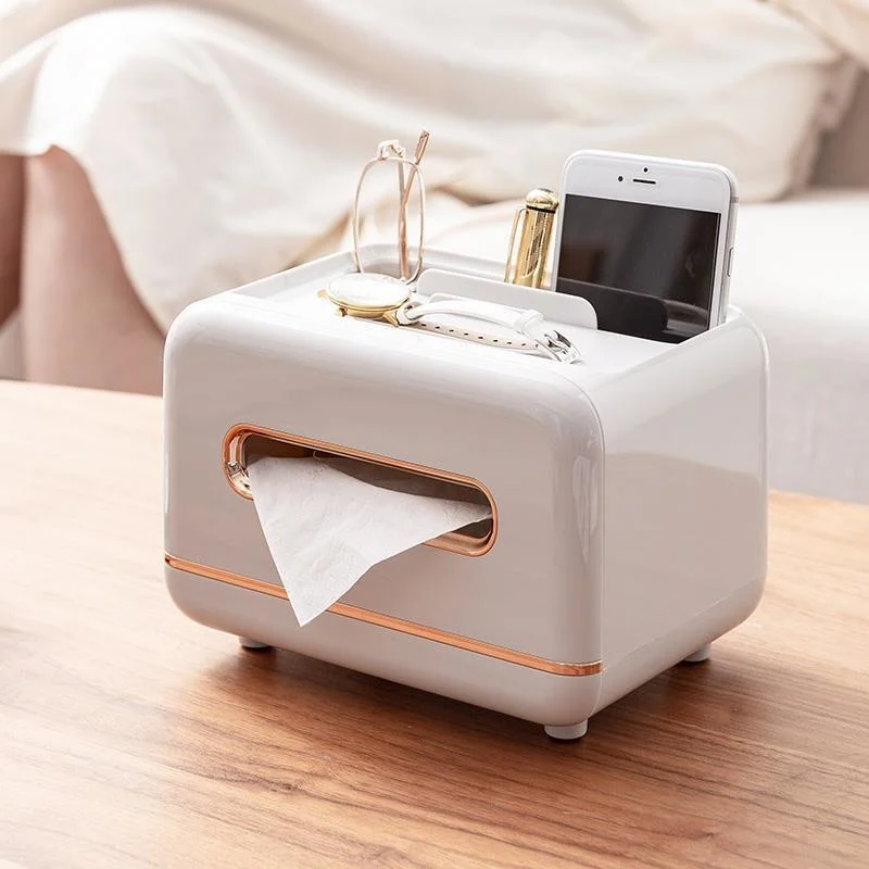 

Nordic Plastic Tissue Boxes with Remote Control Holder Multifunctional Tissue Paper Storage Box Home Office Countertop Organizer