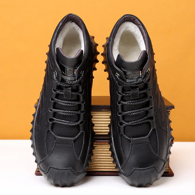 Leather Winter Snow Boots Mens Sneakers Wool Keeps Warm Outdoor Camping Hiking Sports Shoes Casual Sneakers Male Winter Footwear