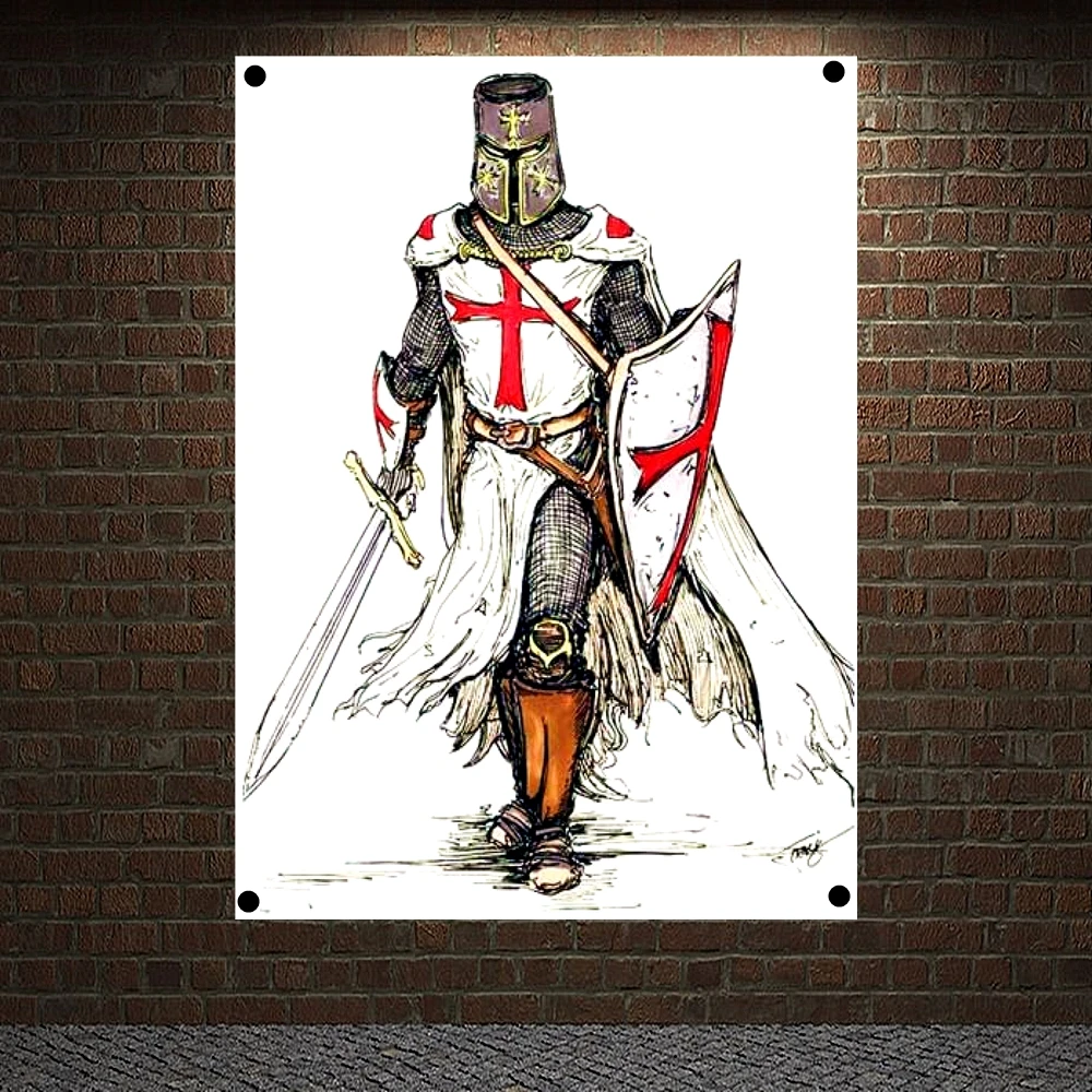 

Knights Templar Armor Retro Posters Tapestry HD Wallpapers Home Decor Vintage Crusader Banners Flag Wall Hanging Ornaments Mural