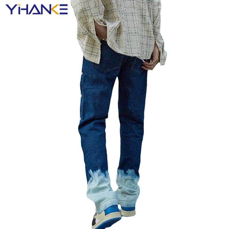 New Jeans Men's Feet Gradient Color Trendy Men's Trousers Loose Straight-leg Pants Casual Feet Slit Trousers Street Men's джинсы