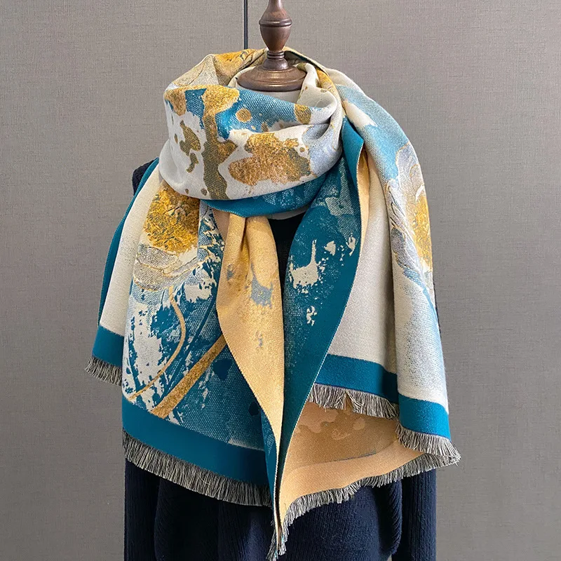 

Женский толстый одеяло, большие шарфы, новый стиль, шали 190x65 см, популярный зимний кашемировый шарф с бахромой, роскошный брендовый теплый шарф-бандана