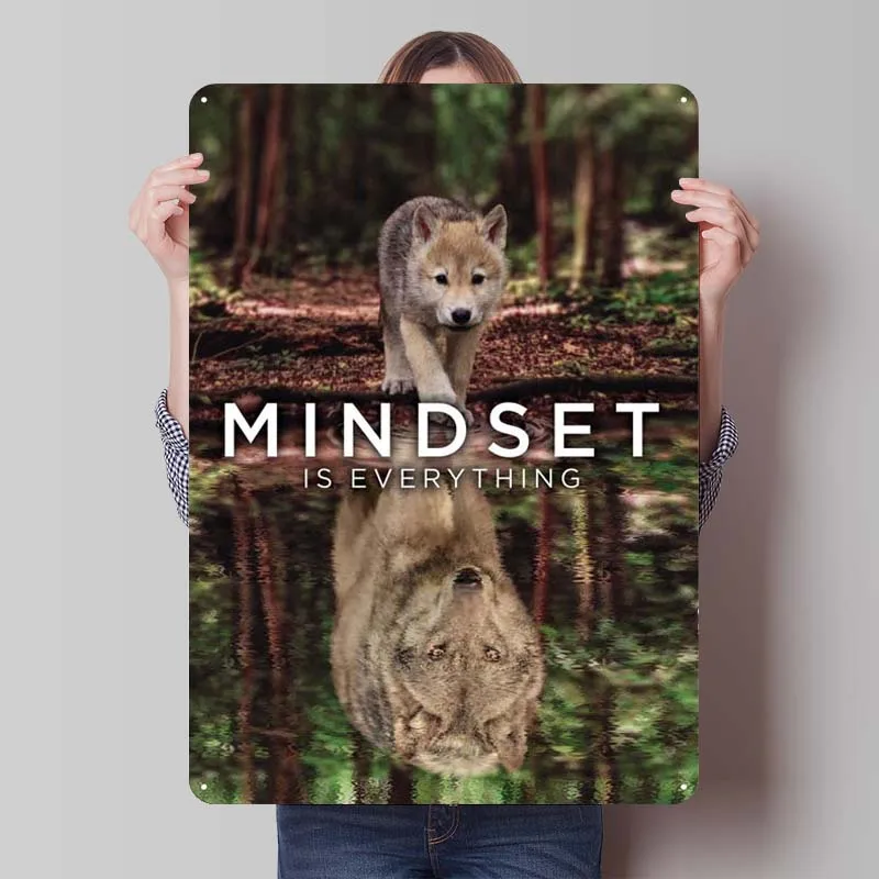 Оловянная вывеска Mindset Is Everything с волком мотивационный постер ретро металлические