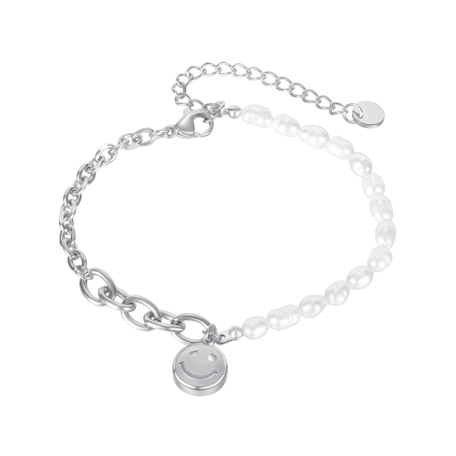 

European Fashion 316L Stainless Steel Bracelet Chain Simple Smiley Pearl Charm 2 Color For Women Birthday Gift Jewelry
