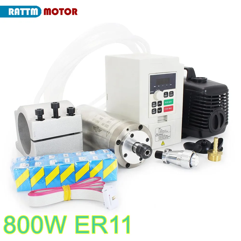 

0.8KW Water cooled spindle motor 800W ER11 24000rpm 65x158mm 110V 220V + 1.5KW Inverter VFD CNC Router Milling Kit