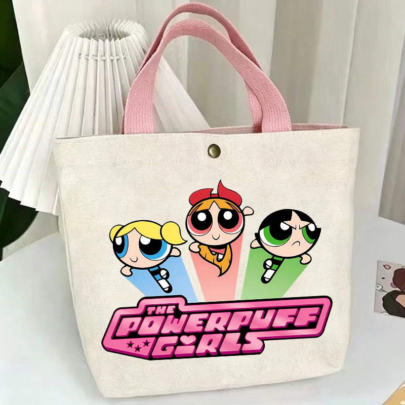 Фото Сумки-тоуты Powerpuff Girls Kawaii Blossom Bubbles Buttercup, женская сумка для путешествий и шопинга, холщовая сумка-мешок, подарок на день рождения для детей №1