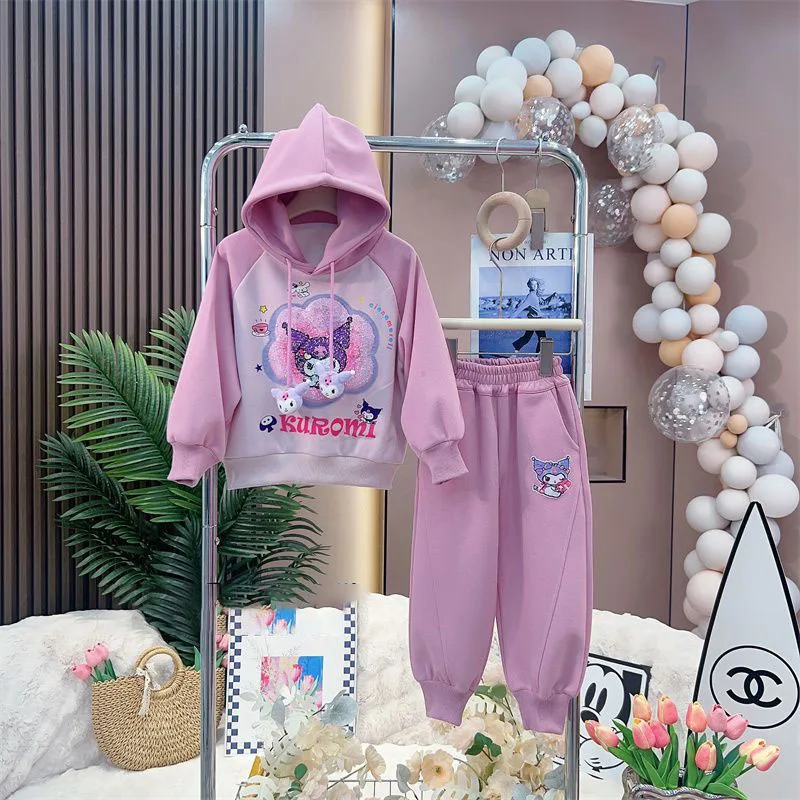 

Kawaii Sanrio Hoodie Set Kuromi Cartoon Cute Children Fashionable Leisure Autumn Winter Styles Two Piece Set Christmas Gifts
