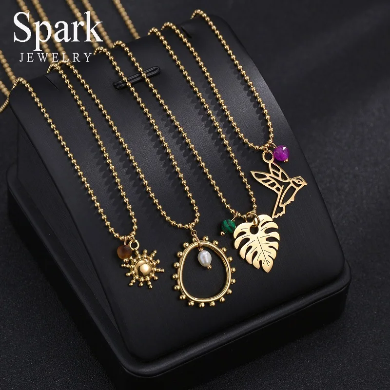 

Spark Stainless Steel Necklaces Vintage Jewelry Trendy Choker Beans Chain Turquoise Necklace For Women Birthday Gift Pendant