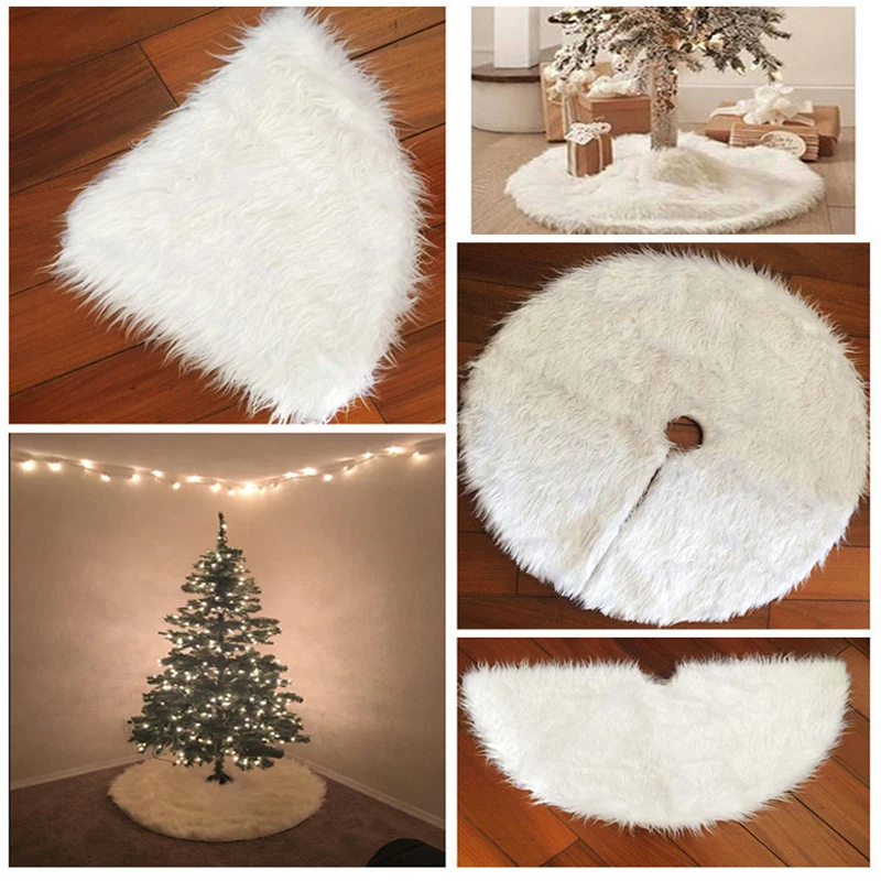 White Plush Christmas Tree Skirt 78/90/120cm Faux Fur Carpet New Year 2024 Home Party Decor Navidad Christmas Decorations 2023