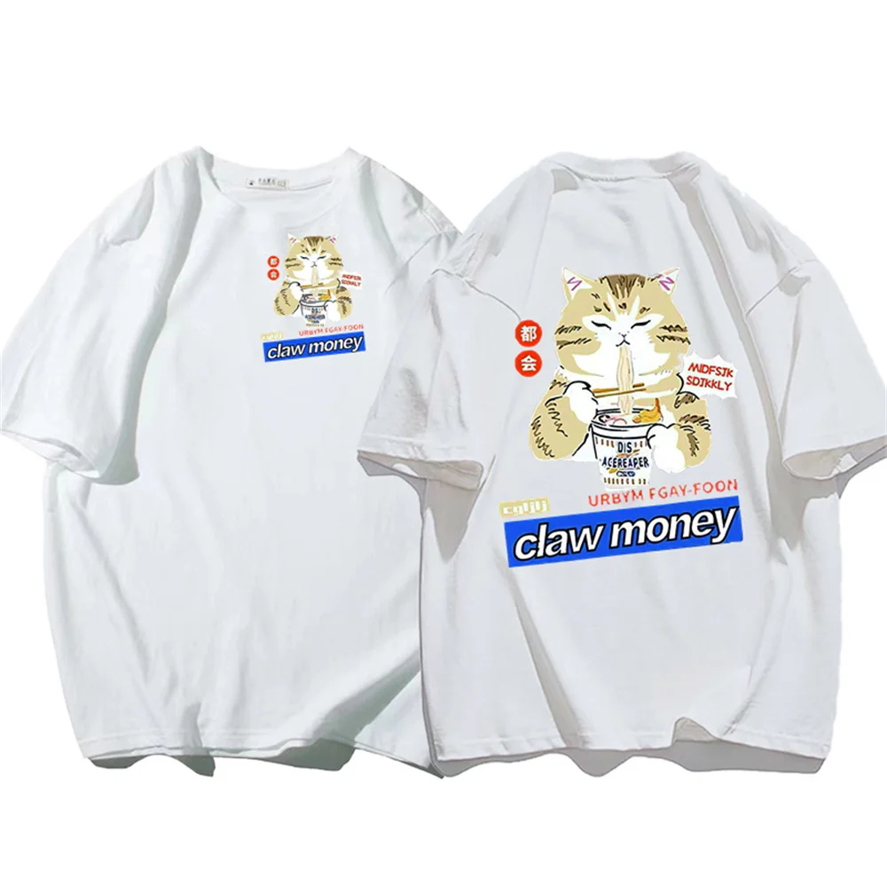 

Футболка мужская в стиле хип-хоп, уличная одежда, японская забавная футболка Kanji с принтом кошки, 2023, мужская хлопковая Повседневная футболка в стиле Харадзюку с коротким рукавом, топы