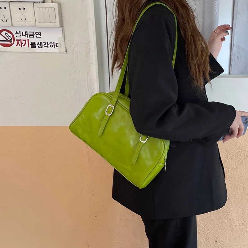 

Green color Women Fashion PU Leather Shoulder Bags Female Purse Handbags Large Capacity Ladies Daily Small Casual Underarm Bag