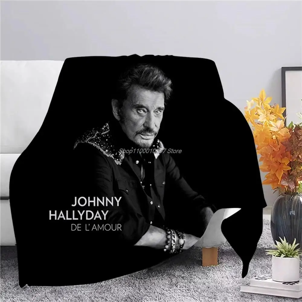 

Johnny Hallyday Flannel Blanket 3D Printed Plush Flannel Blankets Adult Home Office Sofa Travel Washable Casual Student Blanket