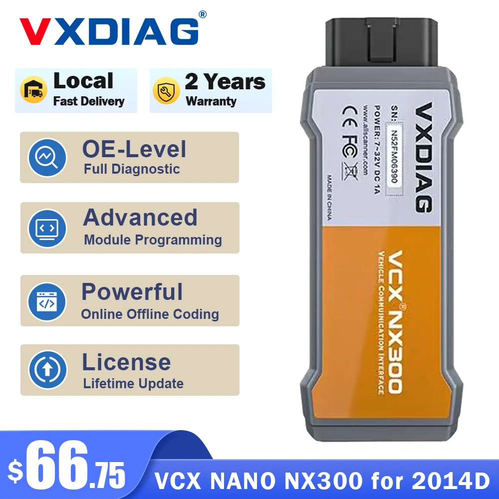 

VXDIAG VCX NANO NX300 For 2014D Dice Automotive OBD2 Code Reader OE Full Diagnostic Tool J2534 Programming ECU Coding Clear Code