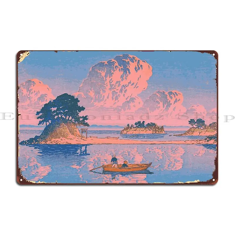Фото Tsukumojima Shimabara Kawase Hasui японское искусство металлическая табличка для вечеринки, клуба, вечеринки, Настенный декор, дизайн гаража, жестяная вывеска, постер №1