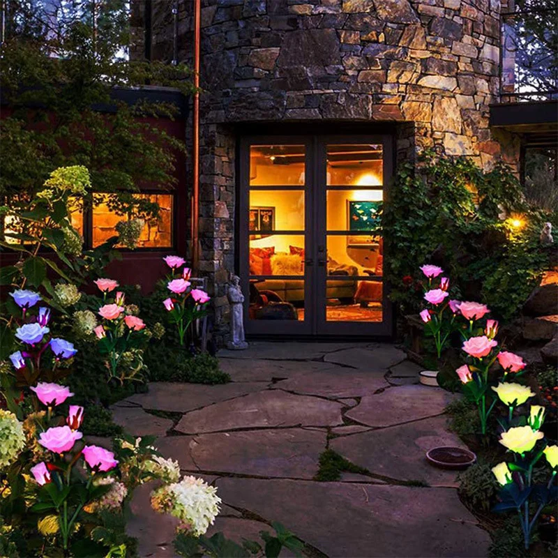 

Solar Rose Flower Lamp Solar Lights Patio Lawn Lamp Flower Lights Outdoor Waterproof Christmas Light Romantic Garden Decoration
