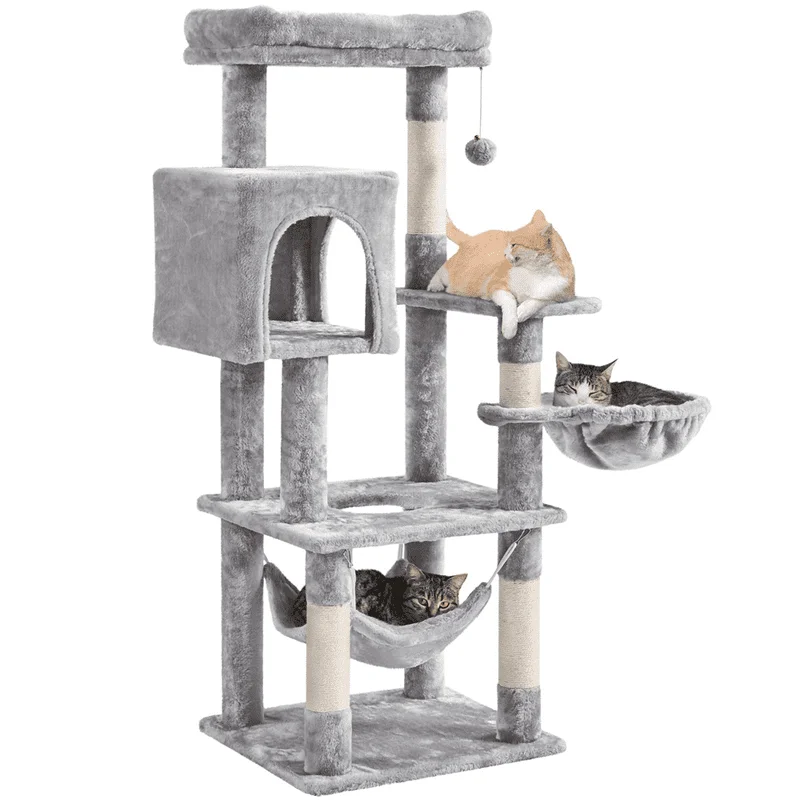 

51.5" Cat Tree with Climbing Hole and Condo, Light Gray