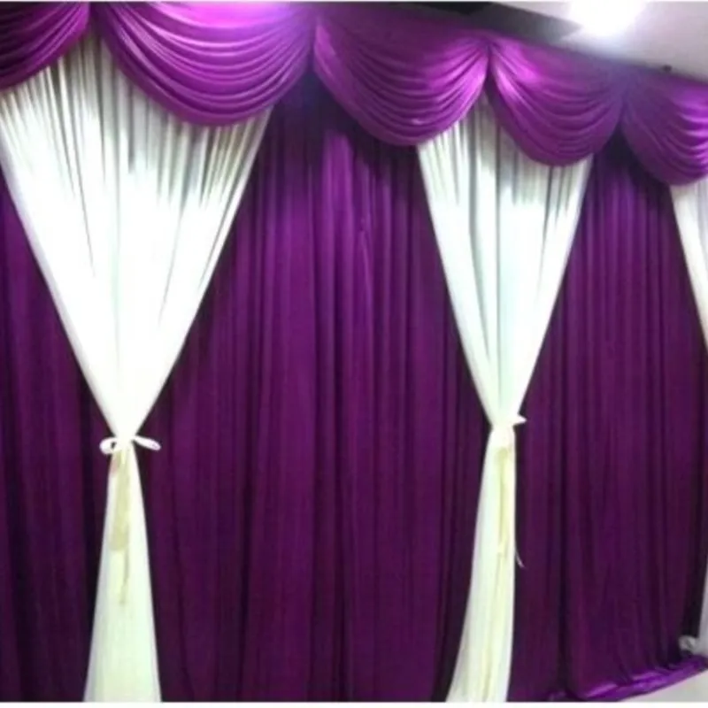 

3M X 6M Ice Silk Purple Backdrop With White Swags Wedding Backdrop Stage Drapes