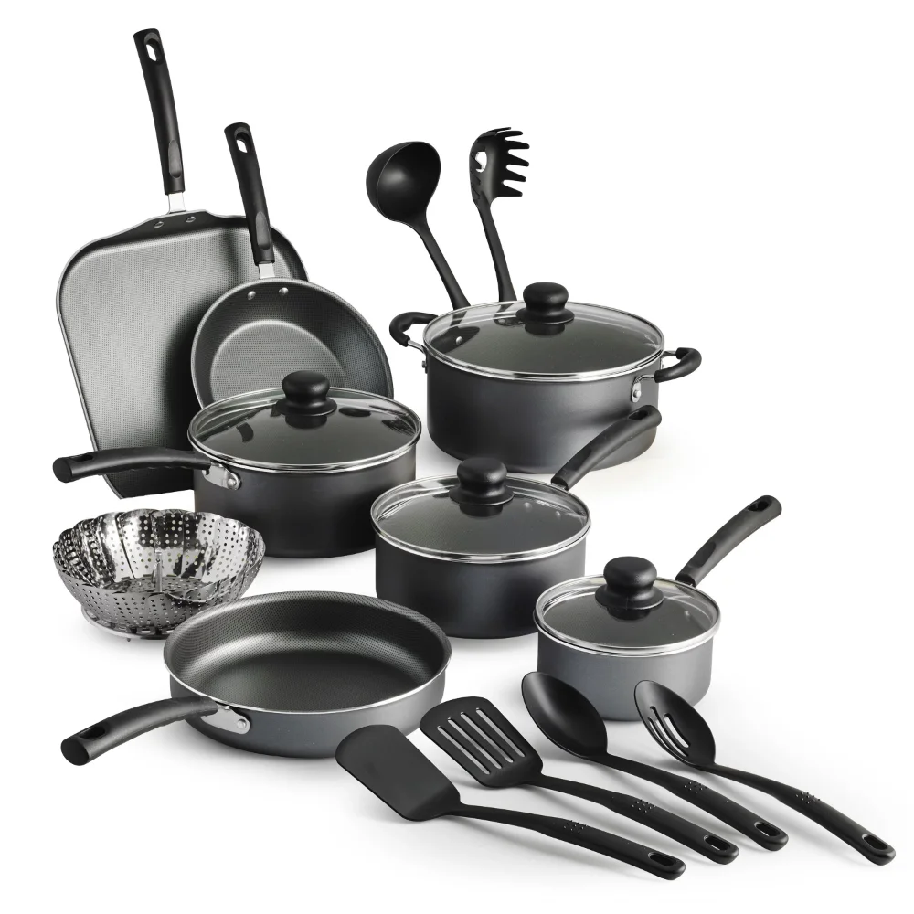 

Primaware 18 Piece Non-stick Cookware Set, Steel Gray Kitchen Pots and Pans
