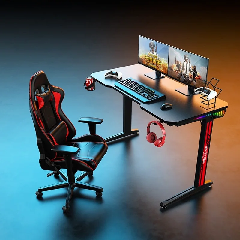 Computer Gaming Desk Room Office Table with RGB Lights Home Workstation Game Desks for Gaming Live-stream One-Piece Table
