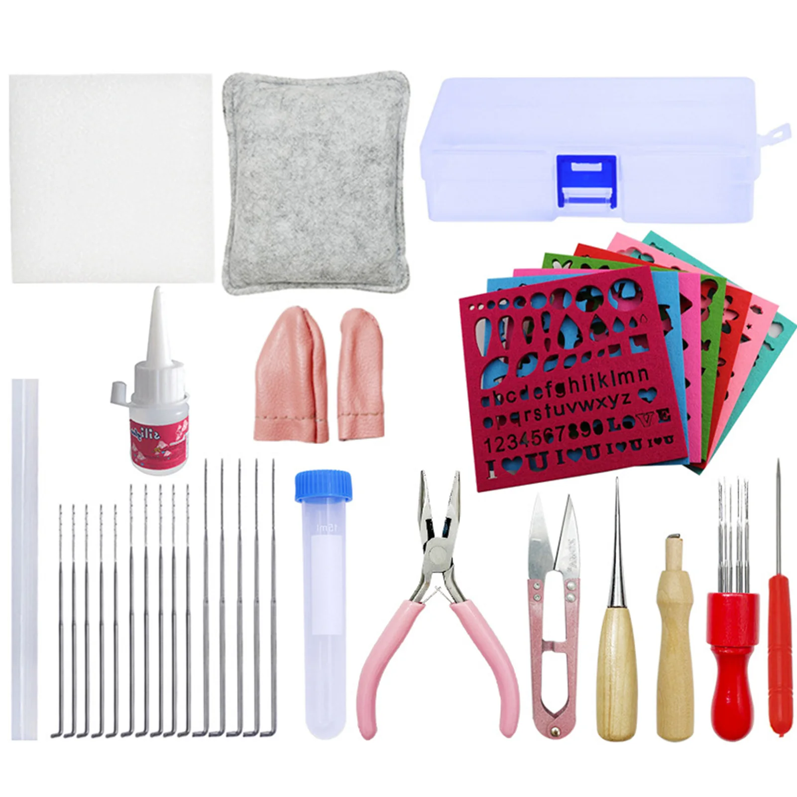 

DIY Wool Felt Poke Tool Tools Include Storage Box Felt Pad Glue Needles Finger Cot Practical Felting Starter for Home Decoration