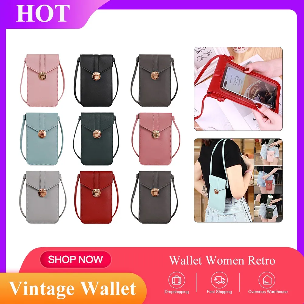 

Ladies Mobile Phone Bag Leather Coin Purse Retro Shoulder Wallet Strap Handbag Casual Solid Crossbody Bags Handbag Wallet