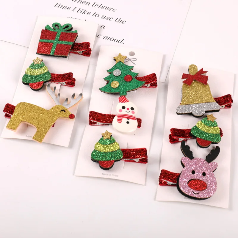 

3pcs Christmas Tree Children Hair Accessories Kid Girl Cute Cartoon Snowman Elk Hair Clip Pin Hairpins Hairgrip Barrettes