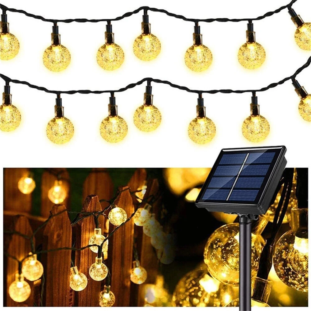 

Waterproof Solar Crystal Globe String Lights with 8 Modes for Outdoor Garden Party Decoration 50/100 LED Lights Included