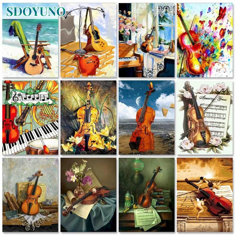 

Картина по номерам для интерьера SDOYUNO, рисование по фото, скрипка, пейзаж «сделай сам», для взрослых, ремесла, домашний декор