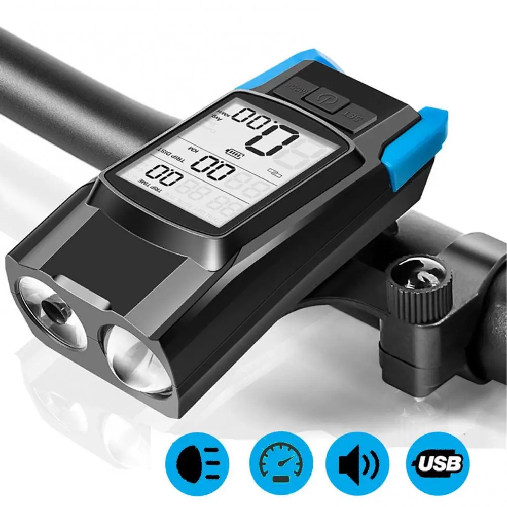 

4000mAh Bicycle Front Light Set USB Rechargeable Headlight With Speedometer Horn 800 Lumen LED Bike Lamp Cycling FlashLight