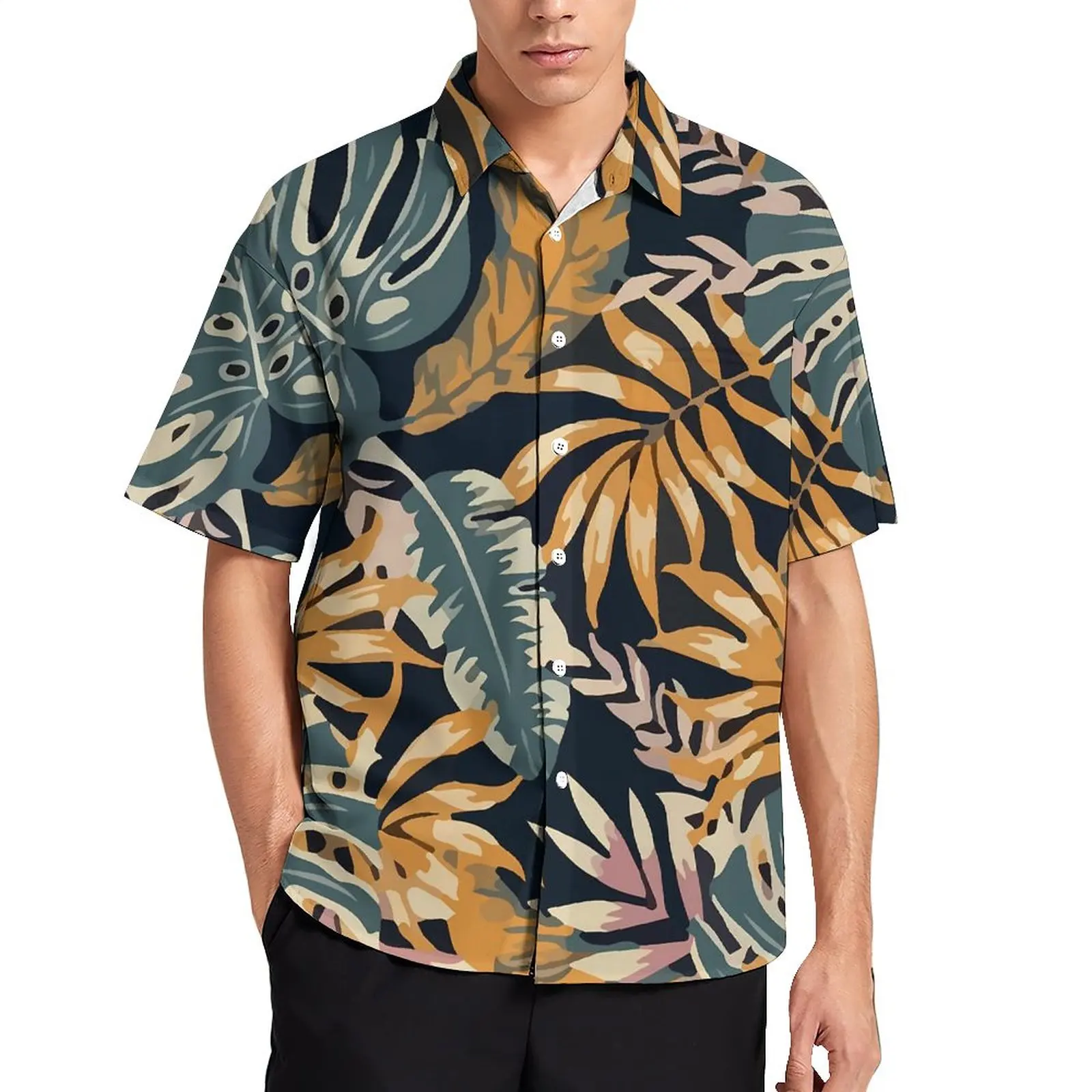 

Tropical Plants Blouses Man Colorful Leaves Casual Shirts Hawaiian Short Sleeve Custom Trending Oversize Vacation Shirt Gift