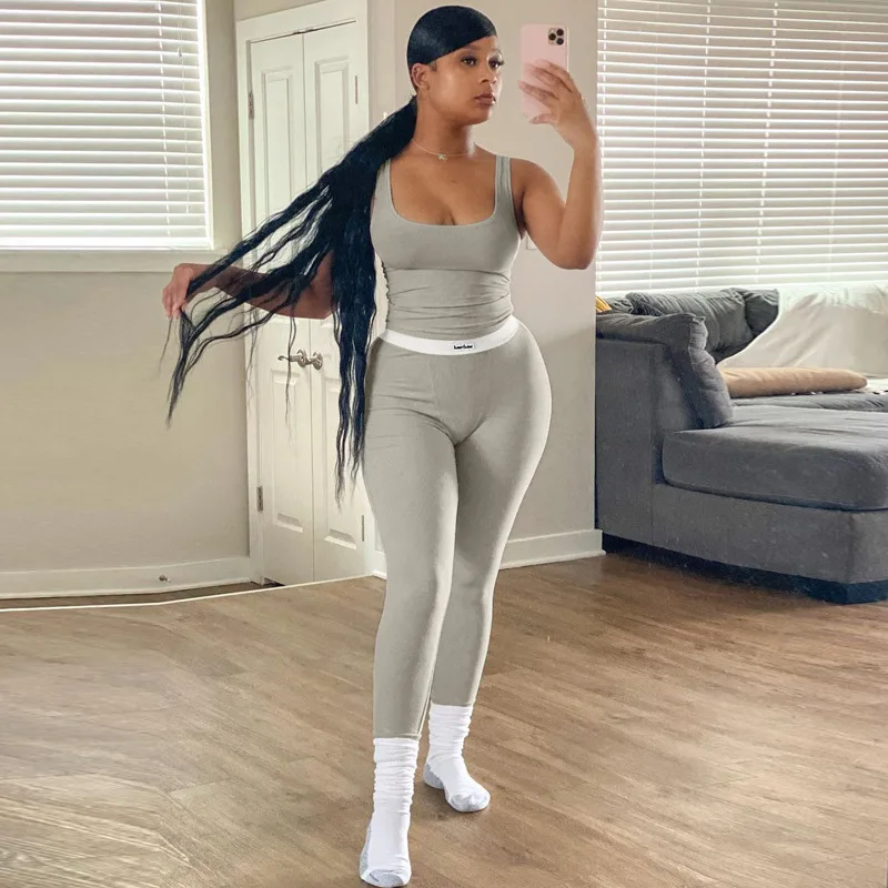

Summer Solid Basic Grey White Jumpsuit Overalls Women's Clothing 2022 Street Casual Activity Wear Fitness Outfit Female