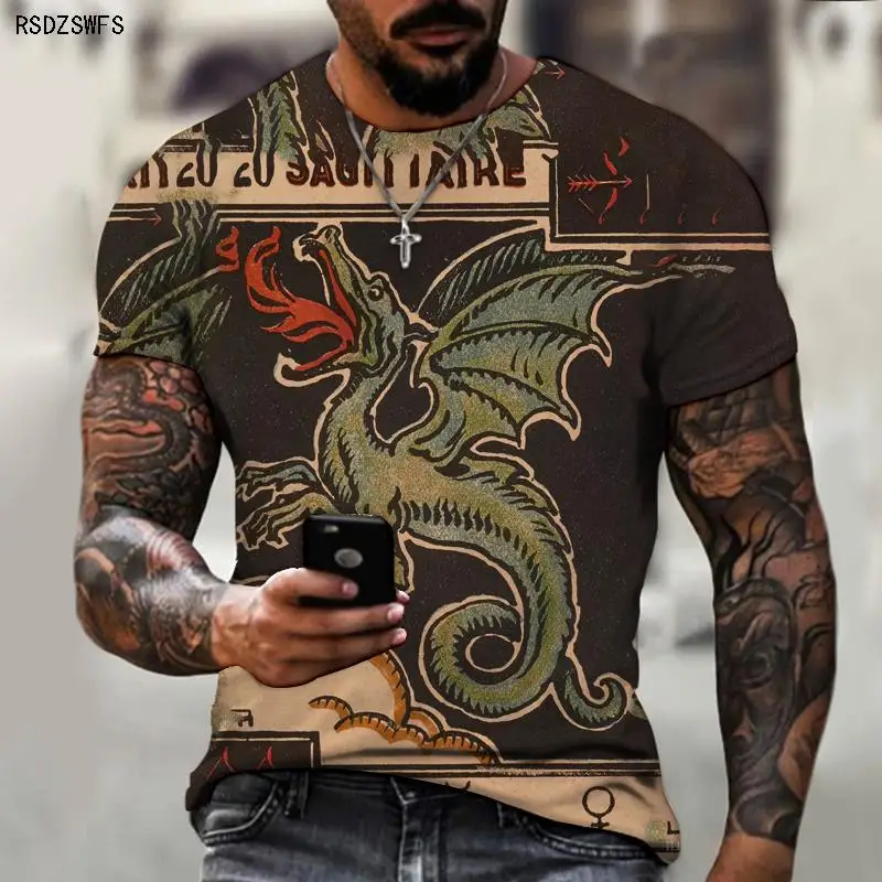 

VIERGE Men's Summer International 2022 T-shirt 3D Printing Three-dimensional Retro Street O-neck Breathable Clothing