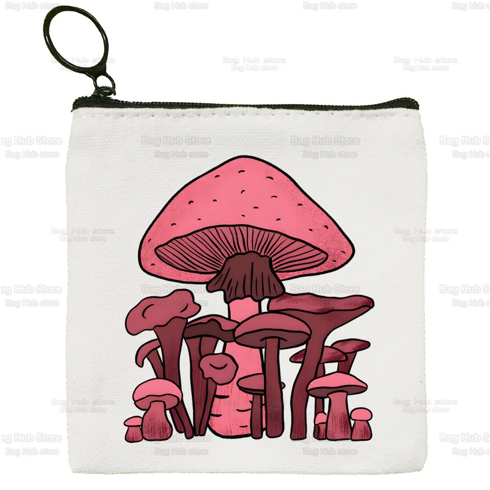 Mushroom Kawaii Simple Coin Purse Female Student Canvas Ulzzang Grunge Cute Key Bag Graphic Aesthetic Mini Clutch Small Purse
