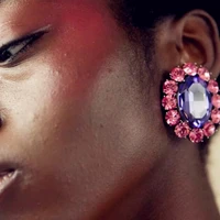 creative crystal big oval square round stud earrings party jewelry for women luxury rhinestone geometric wedding stud earrings